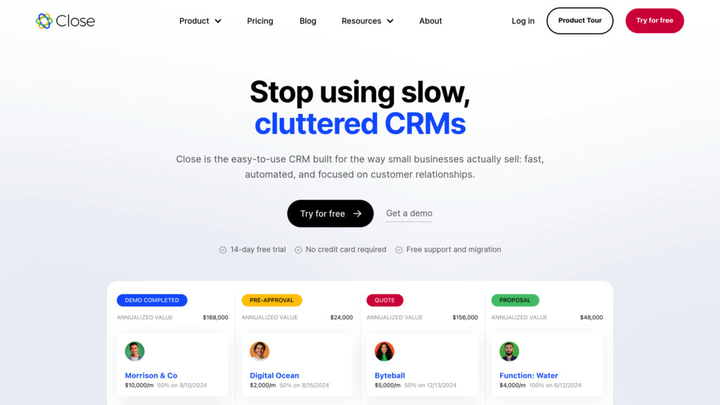 Close CRM 截圖