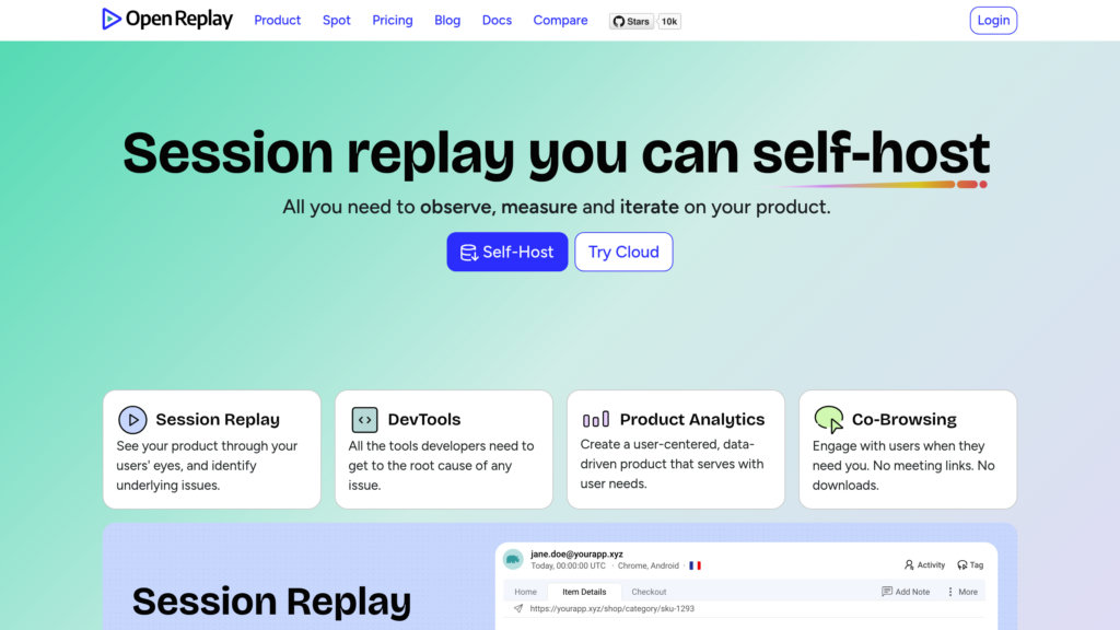 OpenReplay 截圖