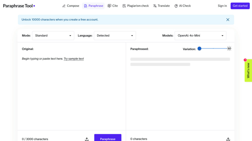 Paraphrase Tool Screenshot