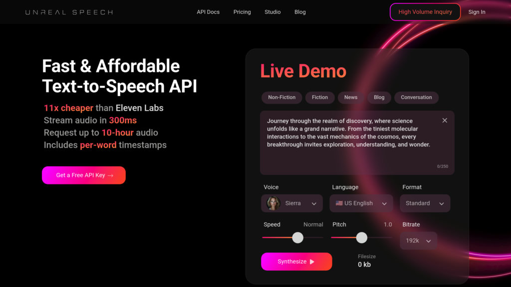 Unreal Speech 截圖