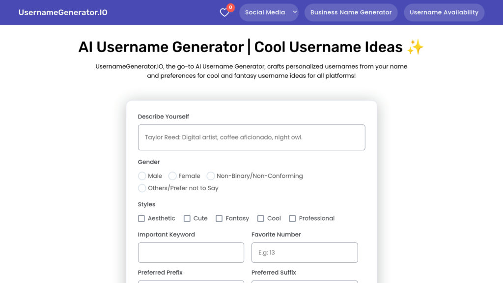 UsernameGenerator.IO 截圖