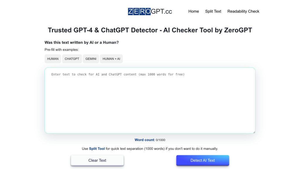 ZeroGPT 截圖